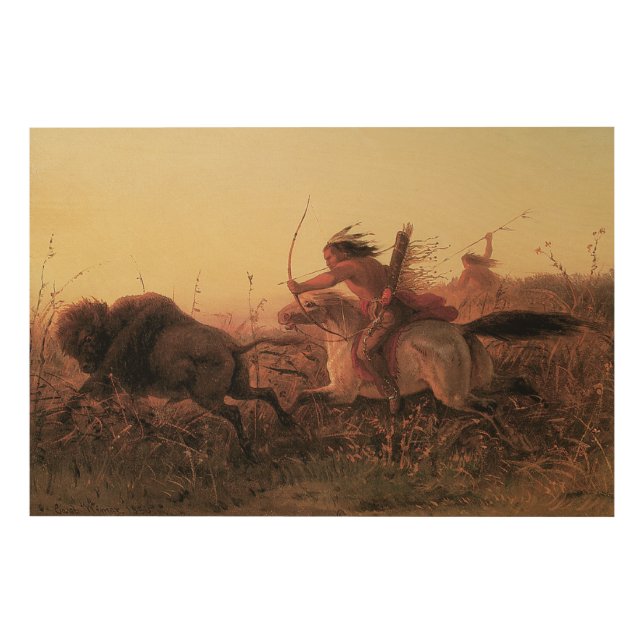 Vintage West, Indian Buffalo Hunt by Charles Wimar Wood Wall Decor (Front)