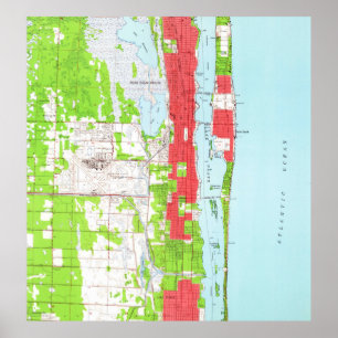 Vintage West Palm Beach & Palm Beach FL Map (1946) Poster