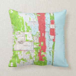 Vintage West Palm Beach & Palm Beach FL Map (1946) Throw Pillow