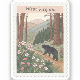 Vintage West Virginia Black Bear Mountain Stamp Sticker
