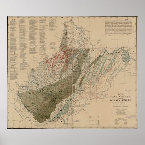 Vintage West Virginia Geological Resource Map Poster