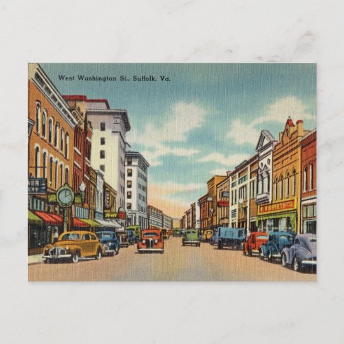 Vintage West Washington St Suffolk Virginia Postcard
