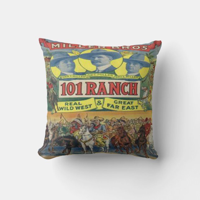 Vintage Western 101 Ranch Poster Print Throw Pillow (Front)