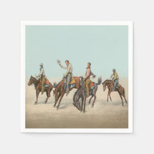 Vintage Western 4 Cowboys On Bucking Horses Napkins