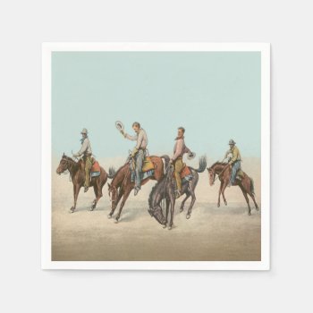 Vintage Western 4 Cowboys On Bucking Horses   Napkins by RODEODAYS at Zazzle