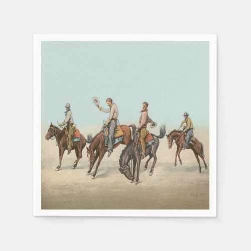 Vintage Western 4 Cowboys On Bucking Horses   Napkins