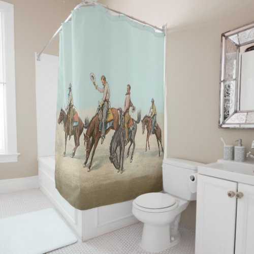 Vintage Western 4 Cowboys On Bucking Horses  Shower Curtain