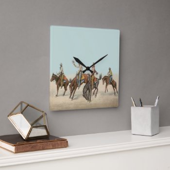 Vintage Western 4 Cowboys On Bucking Horses   Square Wall Clock by RODEODAYS at Zazzle