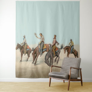 Vintage Western 4 Cowboys On Bucking Horses Tapestry