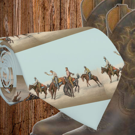 Vintage Western 4 Cowboys On Bucking Horses Tie