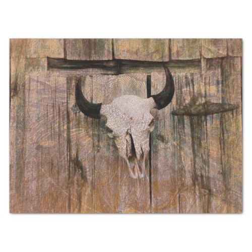 Vintage Western Abstract Bull Skull Brown Art Tissue Paper