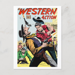 Vintage Western Action Comic Cover Postcard