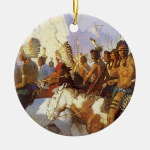 Vintage Western Art Indian War Party by NC Wyeth Ceramic Ornament