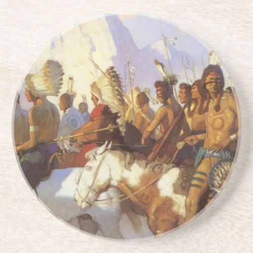 Vintage Western Art Indian War Party by NC Wyeth Coaster