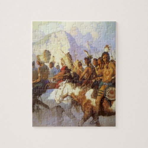 Vintage Western Art Indian War Party by NC Wyeth Jigsaw Puzzle