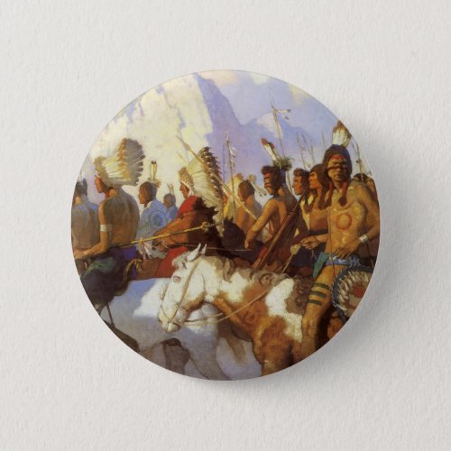 Vintage Western Art Indian War Party by NC Wyeth Pinback Button