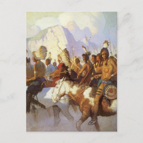 Vintage Western Art Indian War Party by NC Wyeth Postcard