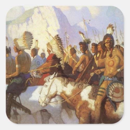 Vintage Western Art Indian War Party by NC Wyeth Square Sticker