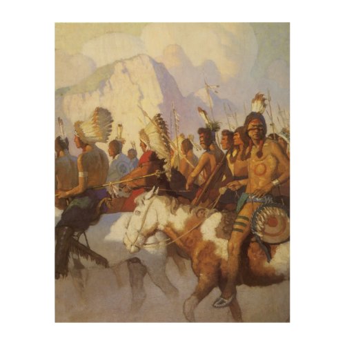 Vintage Western Art Indian War Party by NC Wyeth Wood Wall Art