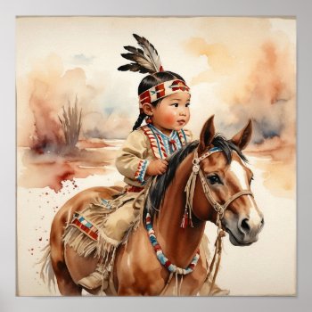 Vintage Western Art Native American Baby On Horse Poster by HydrangeaBlue at Zazzle