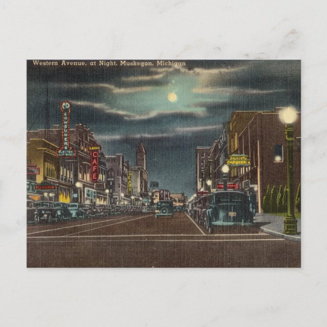 Vintage Western Avenue Muskegon, Michigan Postcard (Front)