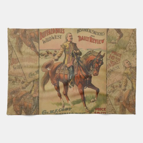 Vintage Western Buffalo Bill Artwork Illustration Kitchen Towel