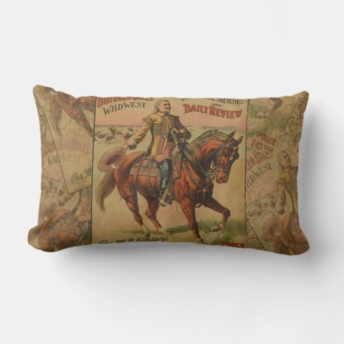 Vintage Western Buffalo Bill Wild West Show Poster Lumbar Pillow