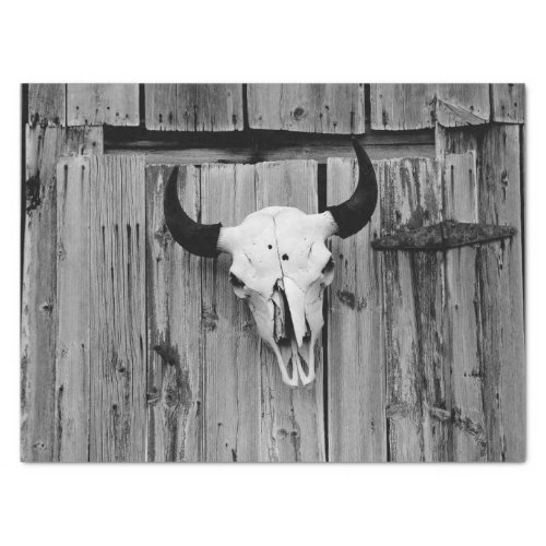 Vintage Western Bull Skull Black And White Country Tissue Paper