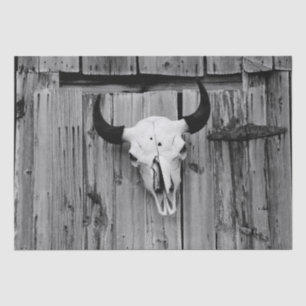 Vintage Western Bull Skull Black And White Country Tissue Paper