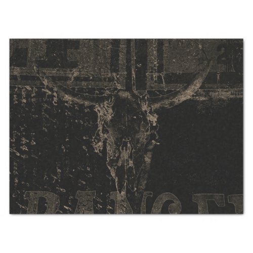 Vintage Western Bull Skull Black Distressed Tissue Paper