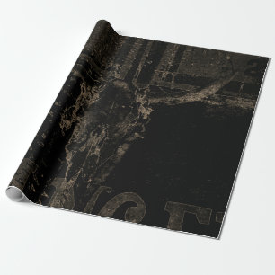 Vintage Western Bull Skull Black Distressed Wrapping Paper