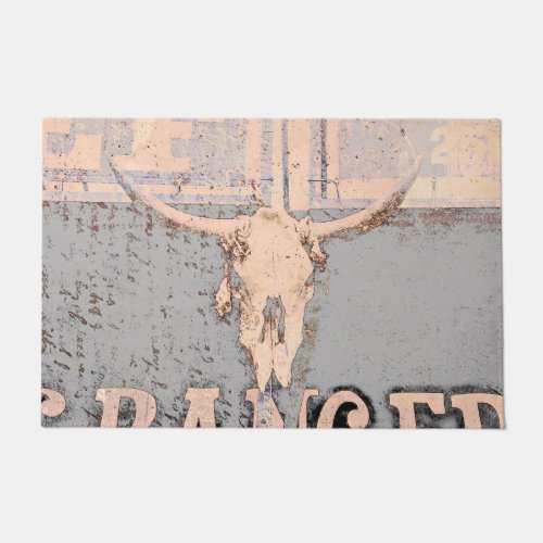 Vintage Western Bull Skull Gray Beige Rustic Doormat