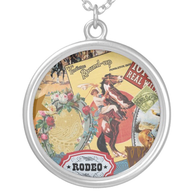 vintage western collage charm necklace (Front)