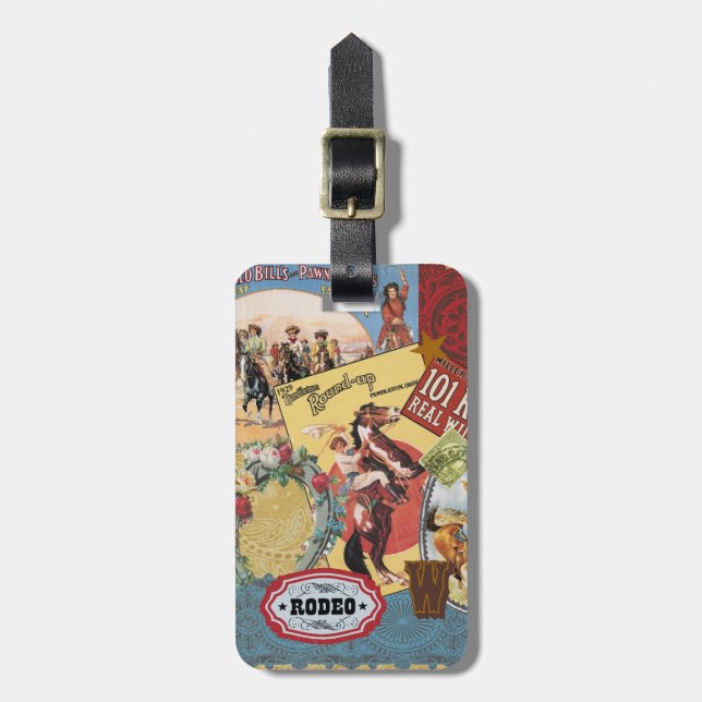 vintage western collage luggage tag (Front Vertical)