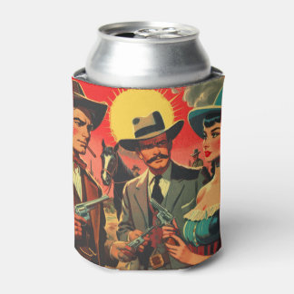 Vintage Western Comics Illustration Can Cooler