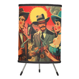 Vintage Western Comics Illustration Tripod Lamp