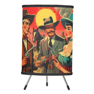 Vintage Western Comics Illustration Tripod Lamp
