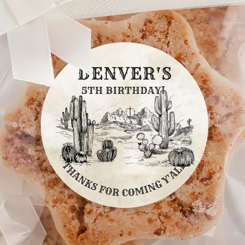 Vintage Western Country Cowboy Birthday Thank You  Classic Round Sticker