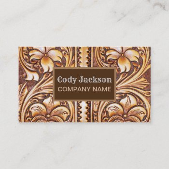 Vintage Western Country Cowboy Tooled Leather Business Card by WhenWestMeetEast at Zazzle