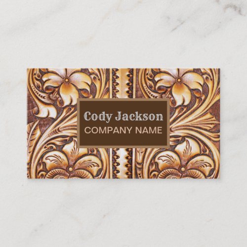 Vintage Western country cowboy tooled leather Business Card