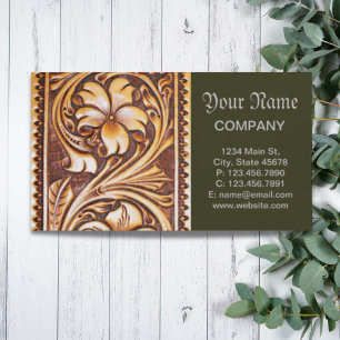 Vintage Western country cowboy tooled leather Business Card