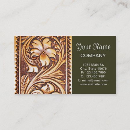 Vintage Western Country Cowboy Tooled Leather Business Card