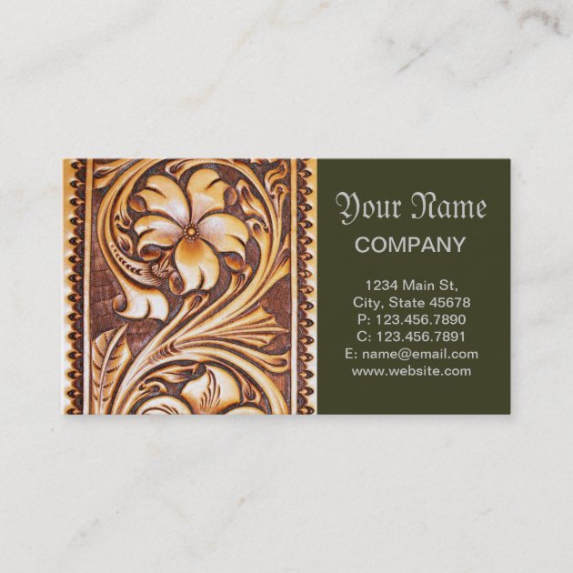 Vintage Western country cowboy tooled leather Business Card | Zazzle