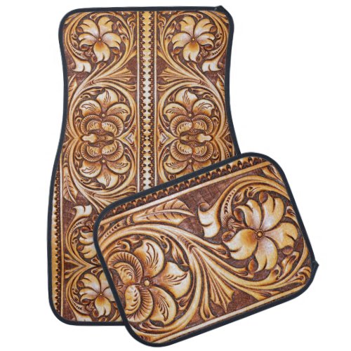 Vintage Western country cowboy tooled leather Car Floor Mat