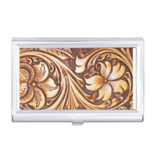 Vintage Western country cowboy tooled leather Case For Business Cards