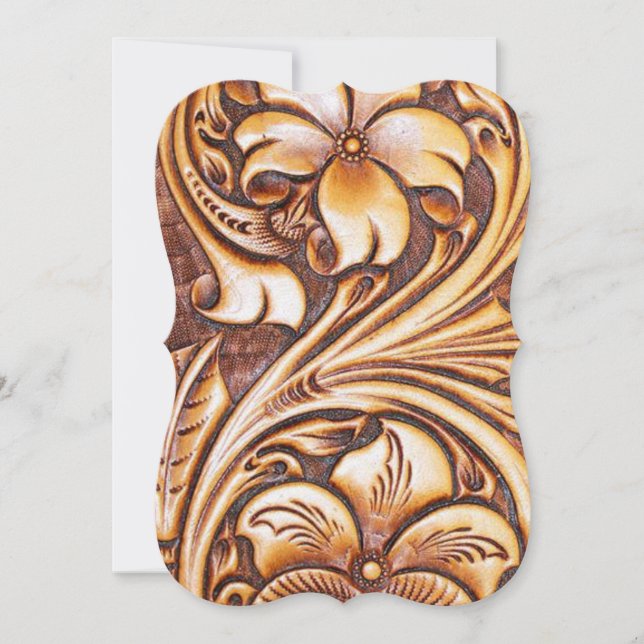 Vintage Western country cowboy tooled leather Invitation (Front)