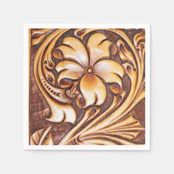 Vintage Western Country Cowboy Tooled Leather Paper Napkins by WhenWestMeetEast at Zazzle