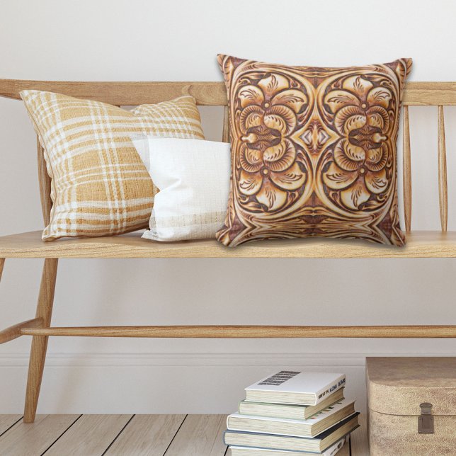 Vintage Western country cowboy tooled leather Throw Pillow (Creator Uploaded)