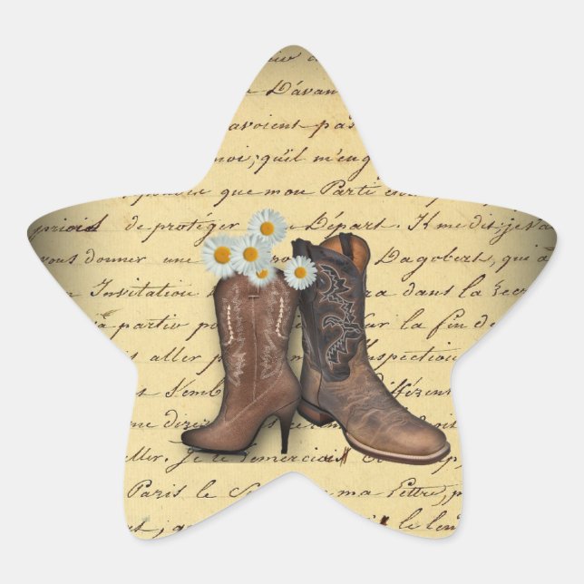 vintage western country cowboy wedding star sticker (Front)