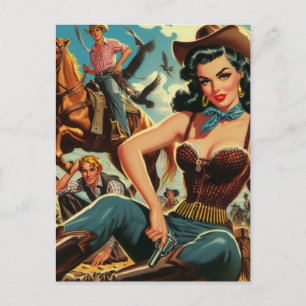 Vintage Western Country Girl Postcard
